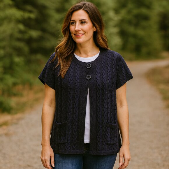 NWT Jones New York Navy Cable Knit Cardigan Size XL - Picture 1 of 8